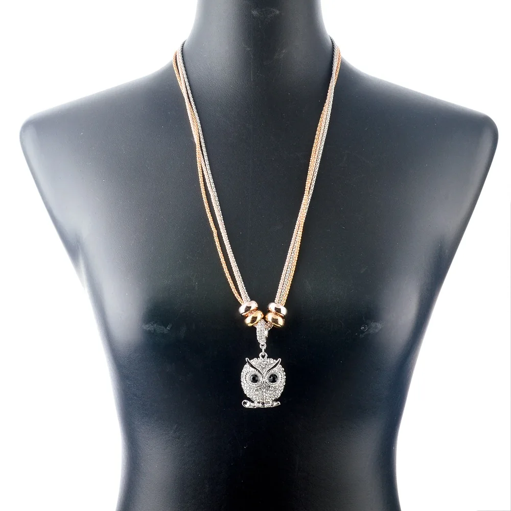 2018 модное серебряное/золотое ожерелье с кристаллами и совой для женщин длинная