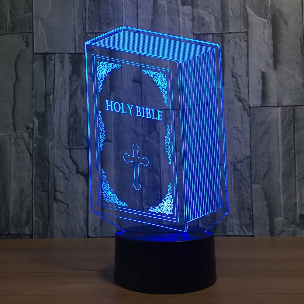 Dropship Bible 3D Optical Illusion Night Light 7 Color Changing Table Lamps with Acrylic Flat &amp ABS Base USB Cable | Лампы и