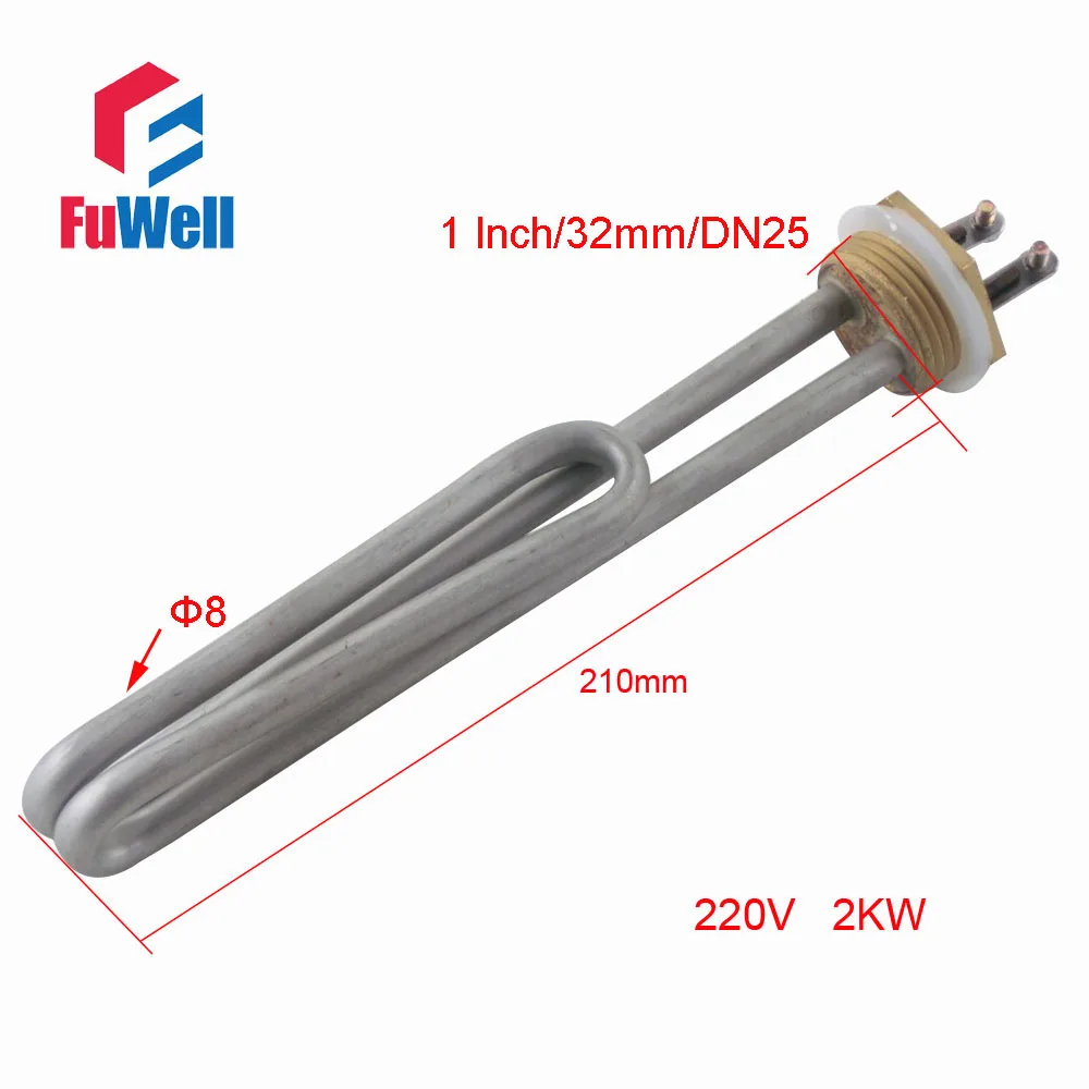 220V 210mm L 1 дюйм/32 мм/DN25 Нержавеющая Сталь Медная головка нагревательная трубка 220 В/380 В Длина Электрический нагреватель трубы водонагреватель Нагревательный элемент - Цвет: 220V 210mm L