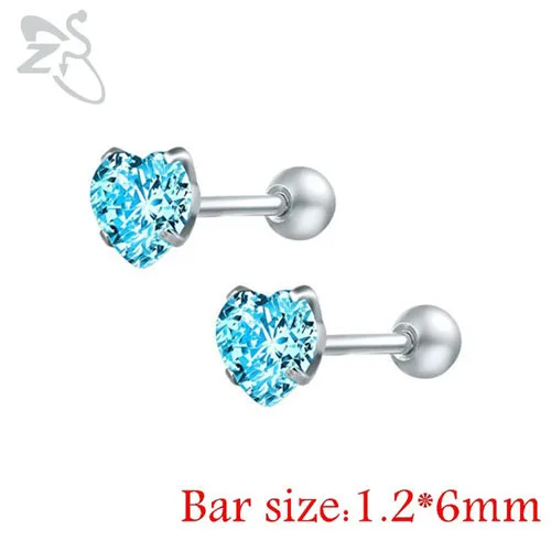 Blue Heart AAA кубические циркониевые серьги для пирсинга, маленькие круглые серьги-гвоздики для женщин, детские хирургические стальные серьги-винт, циркониевые ювелирные изделия с камнем - Окраска металла: Blue Heart