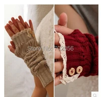 solid lace knitted fingerless gloves ballet dance button glove burn out long arm warmers fashion 7 colors 3706