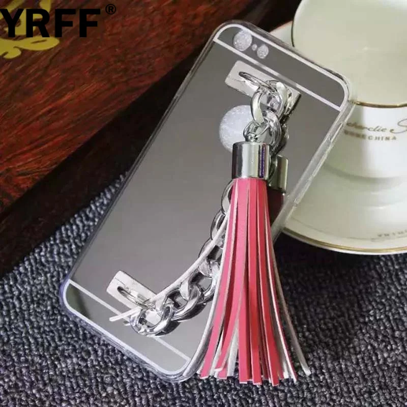 YRFF 2017 зеркальный чехол с металлической цепочкой для iphone 6 6S plus 5 5S 7 Plus кисточкой 6s