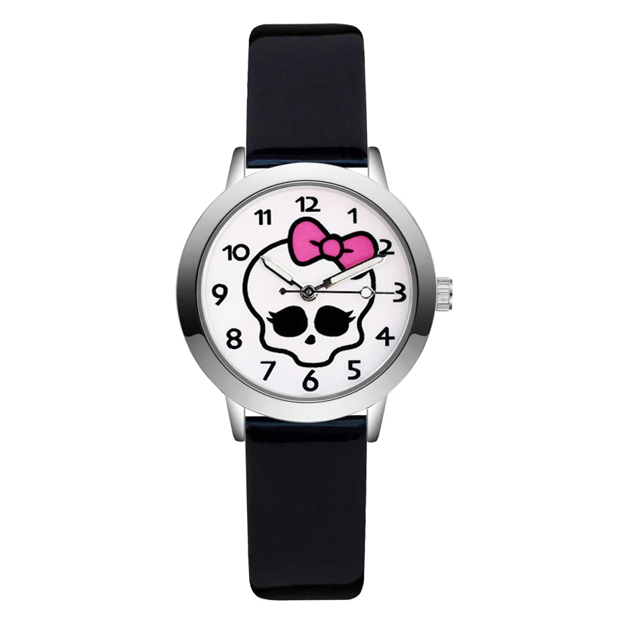 

Прозрачная задняя крышка модная с забавным мультяшным бантом стиль skull детские часы для детей школьного возраста, для мальчиков и девочек к...