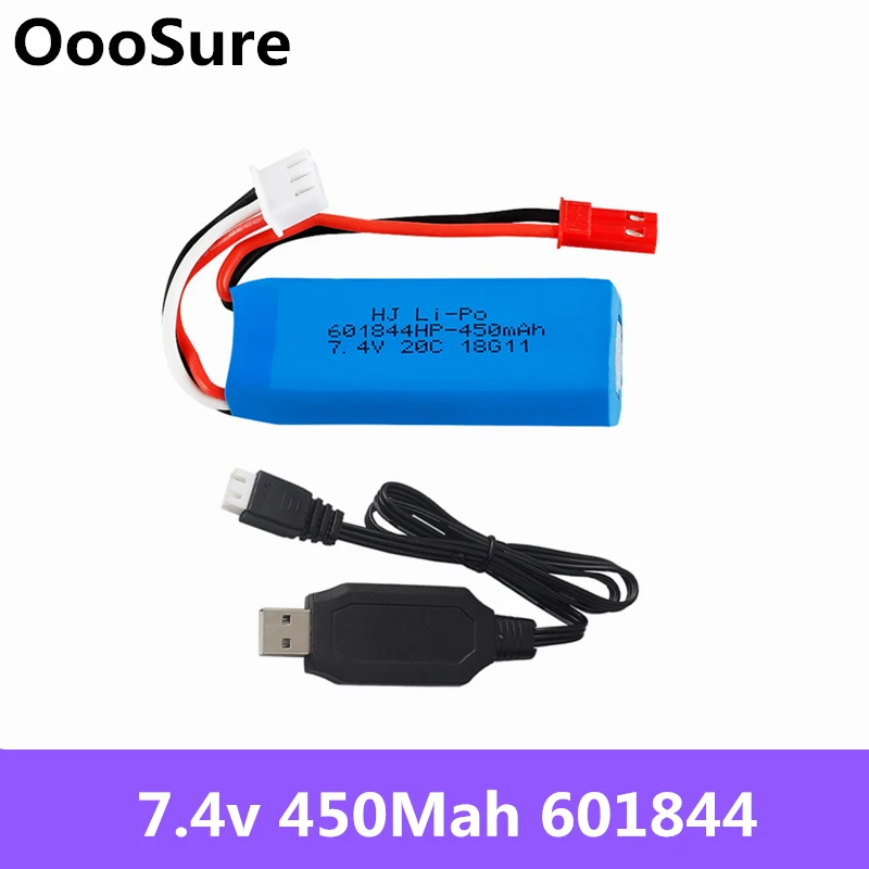 1 шт. 7 4 в 450 мАч 20C Lipo батарея 2S с usb кабелем для WLtoys K969 K989 K999 P929 P939 RC Car 601844|Детали и