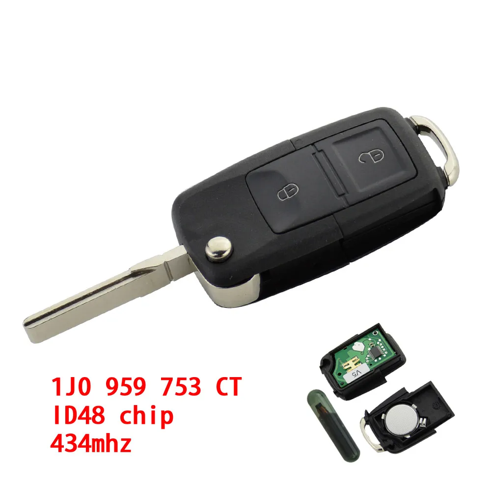 Ключ дистанционного переключения OkeyTech 2 кнопки 433 МГц ID48 чип для VW Volkswagen Bora Golf Passat