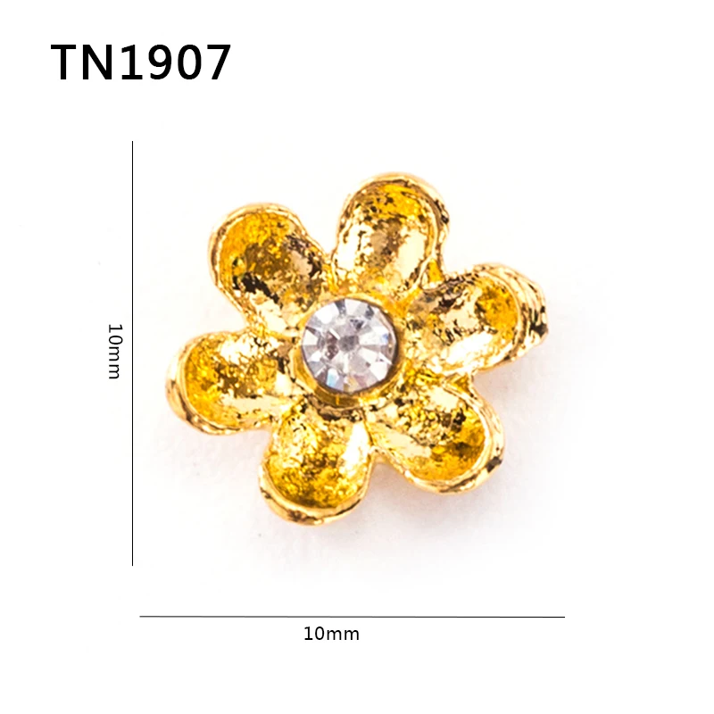 10 шт. Изысканный металла золота маленький цветок со стразами Дизайн ногтей