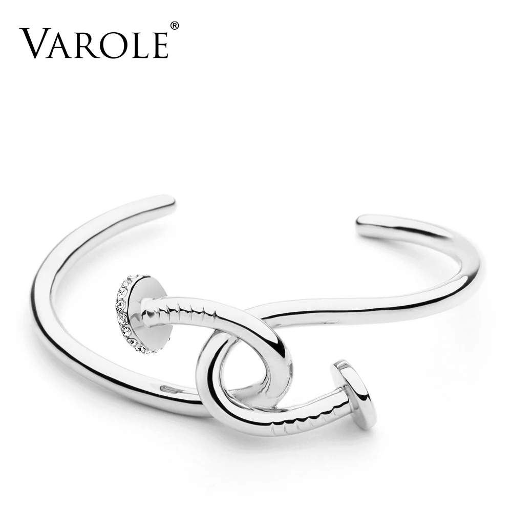 Silver VAROLE, новинка, Браслет-манжета для ногтей, кристалл, маншет, золотой цвет, браслет на запястье для женщин, браслеты, браслеты, ювелирные изделия, Pulseiras - Окраска металла: Silver