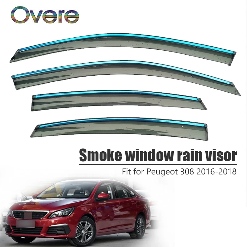 

Overe 4Pcs/1Set Smoke Window Rain Visor For Peugeot 308 2016 2017 2018 Car-styling ABS Awnings Shelters Guard Accessories