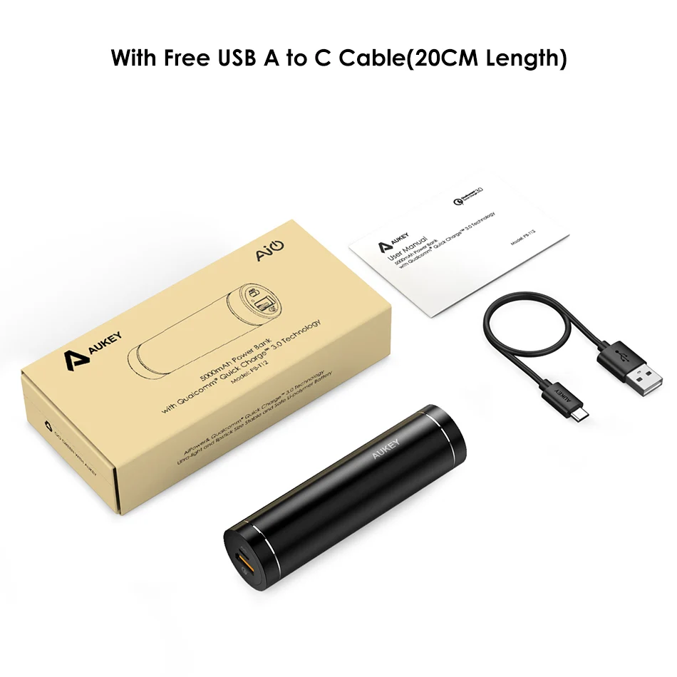 AUKEY Мощность банк Quick Charge 3 0 5000 мАч Мини Цилиндрические телефон bacnk Портативный