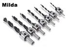 Набор сверл Milda, комплект из 3 быстрорежущих зенкеров с фасками, 7 шт, для деревообработки