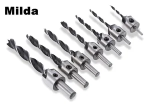 Набор сверл Milda, комплект из 3 быстрорежущих зенкеров с фасками, 7 шт, для деревообработки