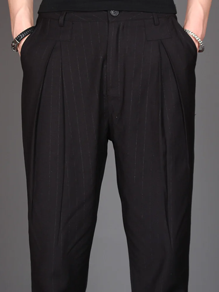 

Spring 2019 striped nine-point pants fashion men's wide-leg eight-point pants loose casual harem pants hairstylist pants. M-3XL