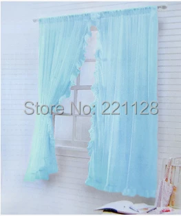 

Price of 2pieces solid Organza window curtain screening decorated with Lace sheer panels blue white beige pink