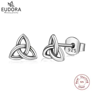 Серьги EUDORA из настоящего стерлингового серебра 925 пробы, Висячие треугольные серьги-гвоздики с троичным узлом для женщин, подарок CYE69
