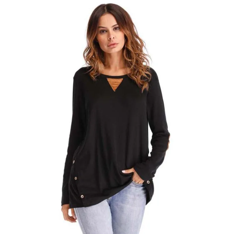 

Long Sleeve Cotton T Shirt Women Front Buttons Long Female T-shirt Tunic Tops 2018 Autumn Casual O Neck Tee Shirt Femme
