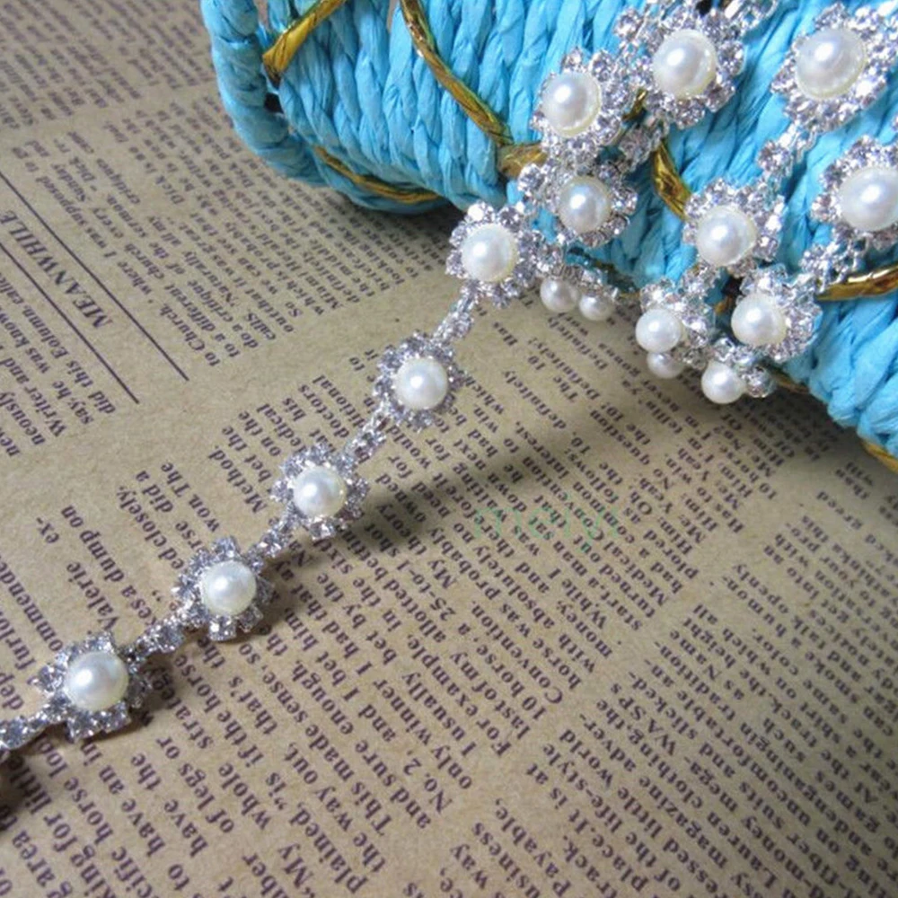 1 ярд 5 мм Стразы жемчужная Хрустальная цепочка отделочная лента серебряная