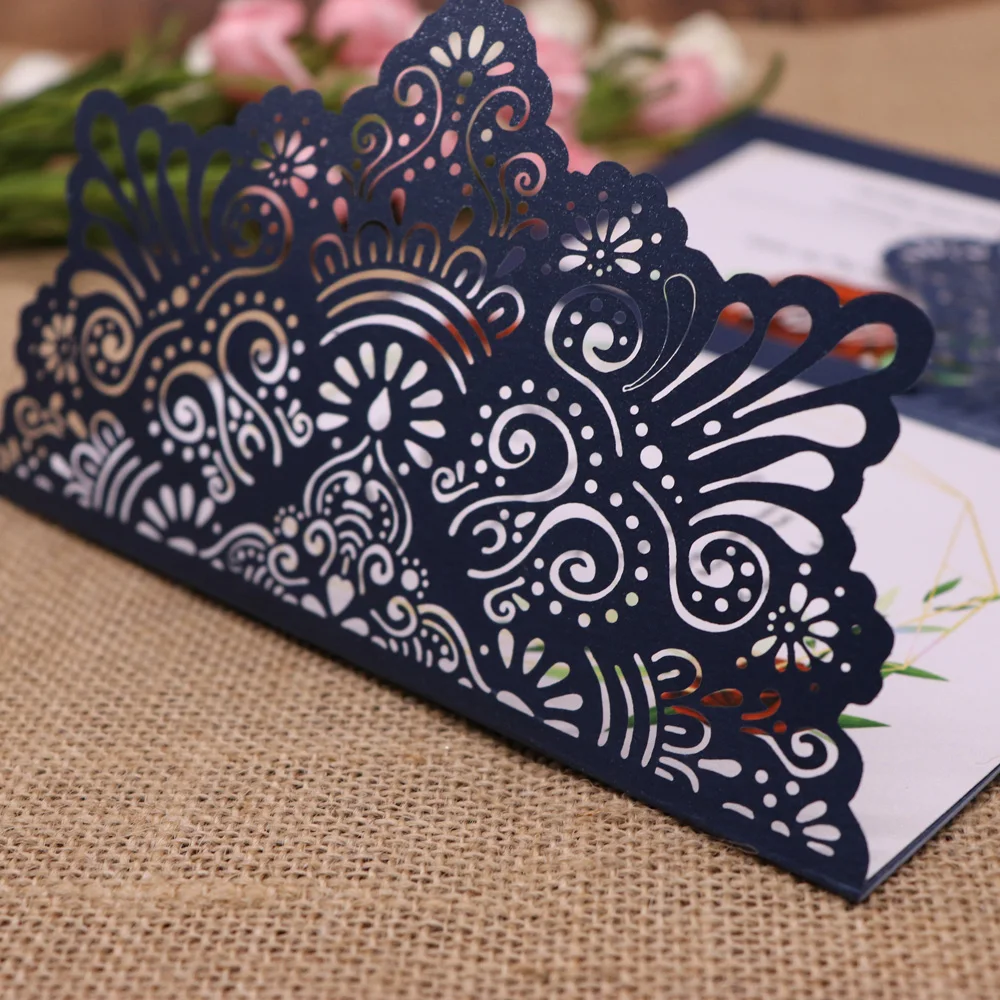 10 шт./упак. лазерная резка свадебные приглашения карты Обложка Блеск Бумага