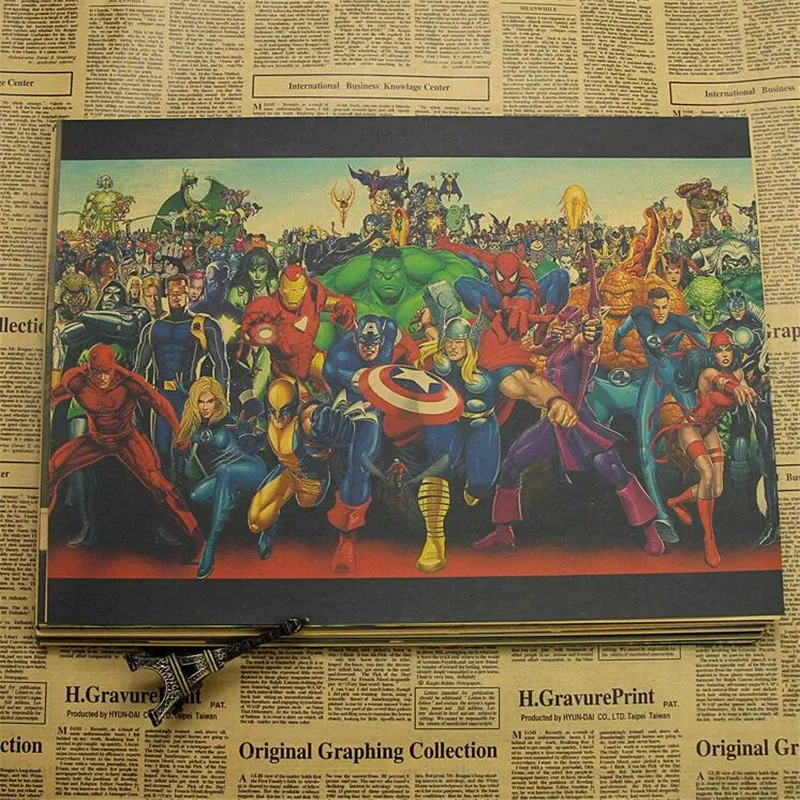 Винтажная Классическая серия супергероев Marvel Ретро плакат, крафт-бумага, бумага для бара, кафе, домашний декор, Настенная роспись, наклейка 42x30 см