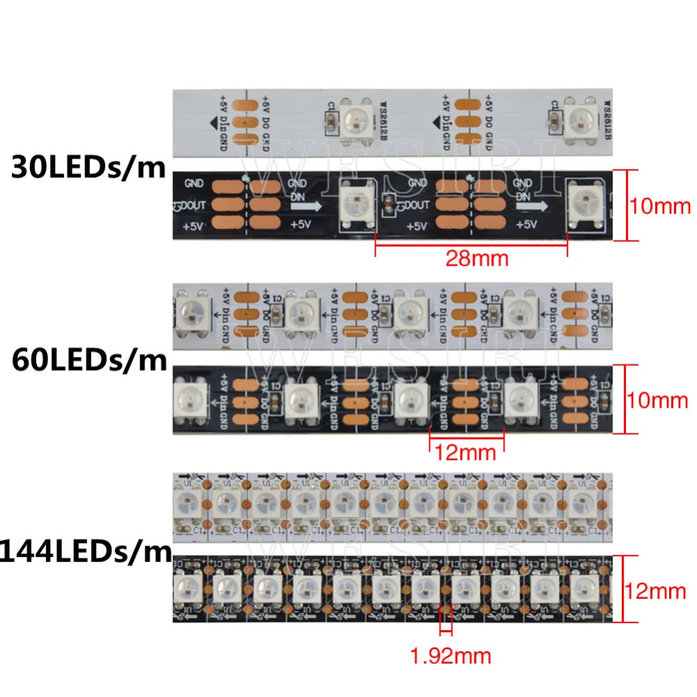 Пиксельная умная Светодиодная лента WS2812B 5 в постоянного тока 1 м 4 RGB