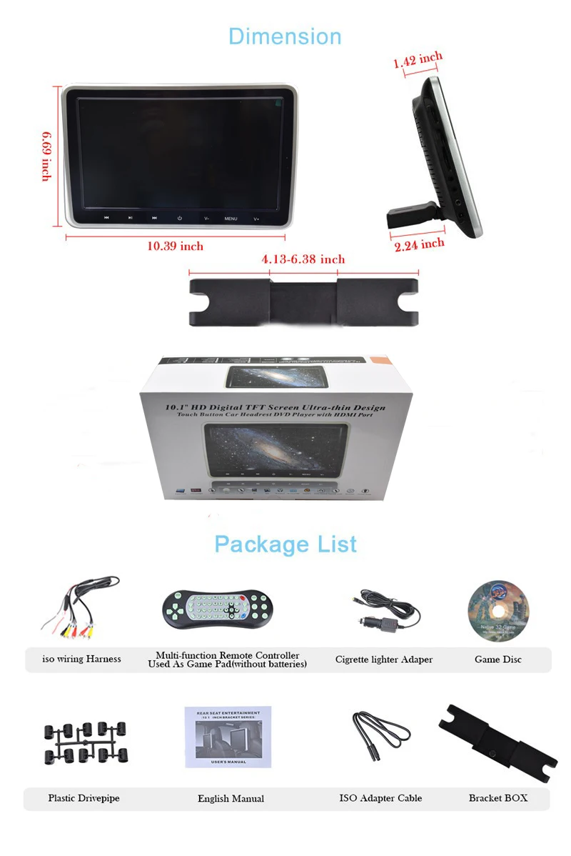 10,1 дюймов 1024*600 Автомобильный подголовник монитор dvd-плеер USB/SD/HDMI/IR/FM TFT lcd Сенсорная Кнопка 32 бит игровой пульт дистанционного управления