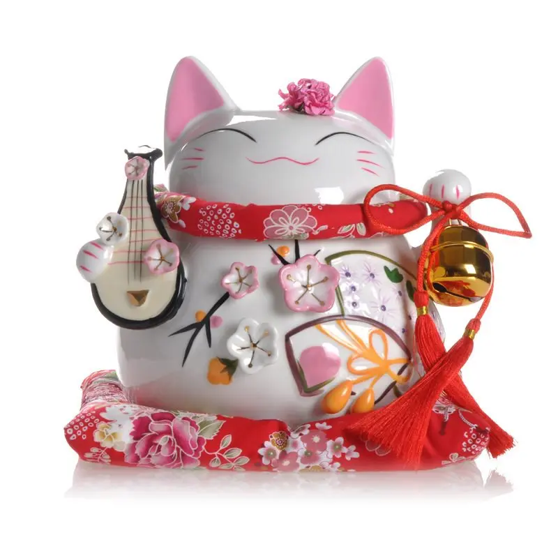 

8 Inch Maneki-Neko Ceramic Chinese Lucky Cat Beckoning Fortune Cat Figurines Lucky Charm Money Box Home Decoration Orn R1914