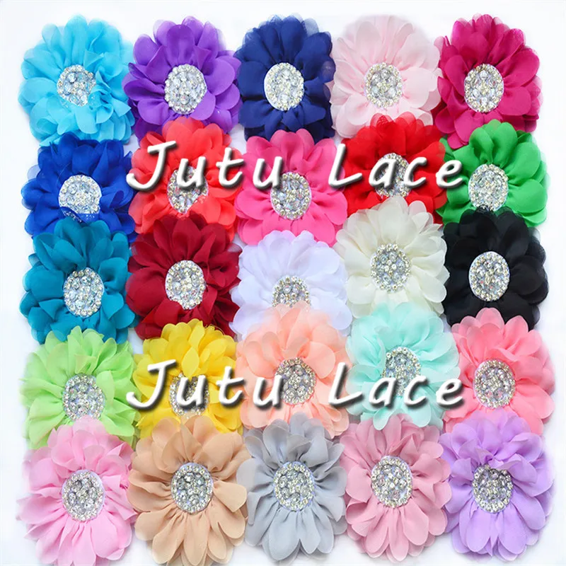 40 шт./лот большие блестки стразы и жемчуг центр потертый Шифоновый Цветок с