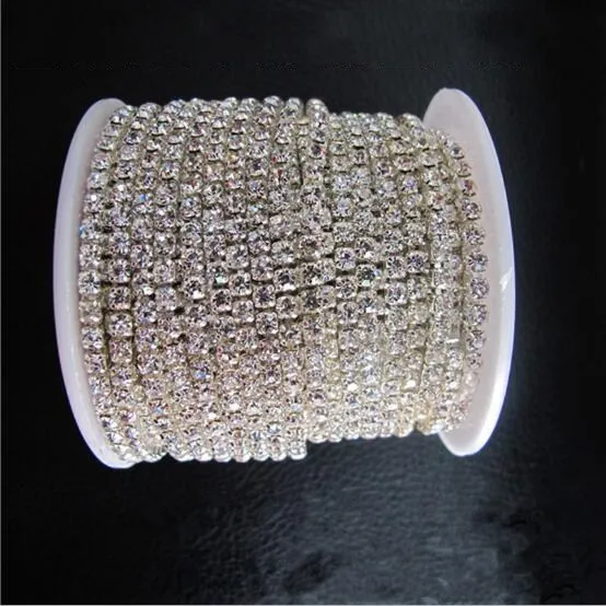 

BASEHOME 2m/lot 2mm/3mm White AB Crystal Rhinestone Chain Plating Gold/Silver for DIY Jewelry Craft Accessoires