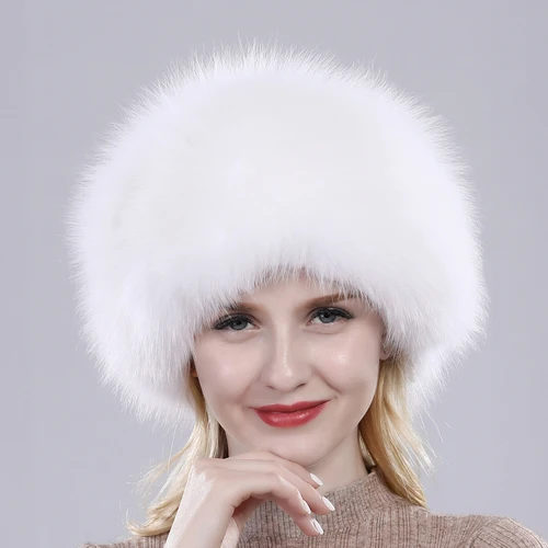 New Style Fashin Girl Genuine Fox Fur Hat Warm Soft Natural Fox Fur Bomber Caps Lady Luxurious Quality Real Fox Fur Hats - Цвет: White