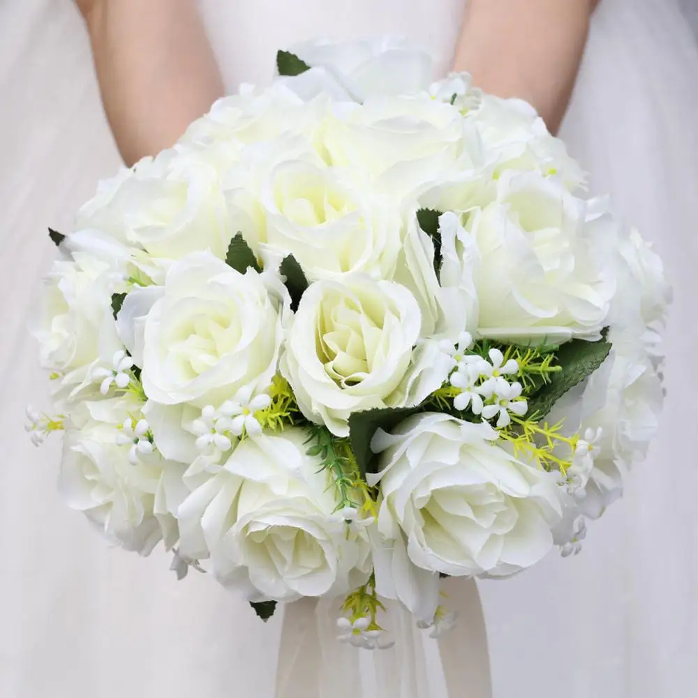 H & S свадебный букет цвета слоновой кости простая лента искусственные розы