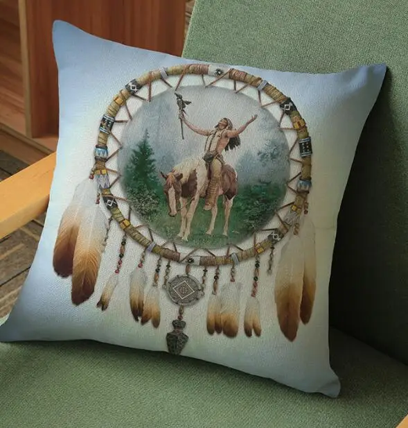 Креативная наволочка Ловец снов с китайским чернильным принтом льняная для