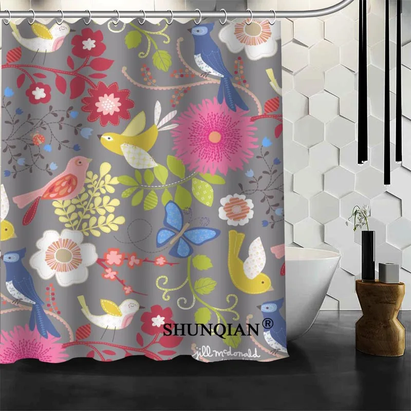 

Лучшая занавеска для душа с птицами на заказ, занавеска для ванной, водонепроницаемая занавеска для ванной из ткани, больше размеров A6.1-99