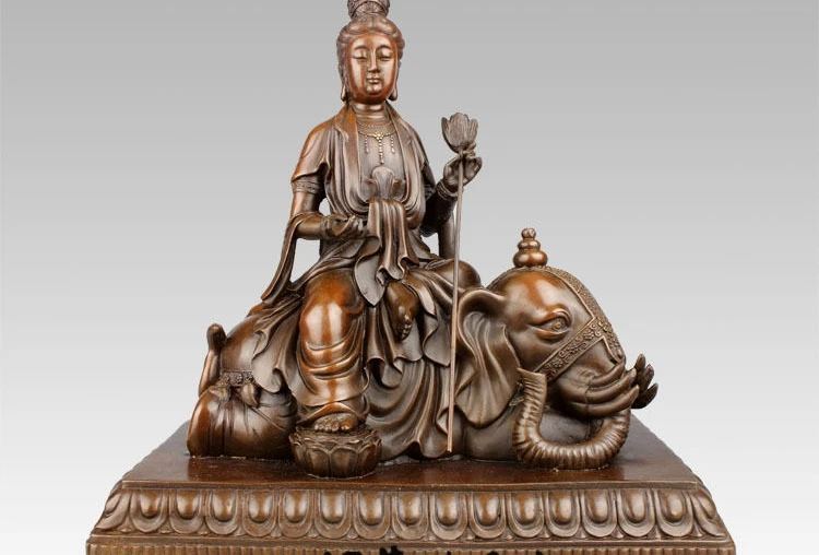 9 ''Китай и Манджушри Самантабхадра Поездка Лев Слон Бронзовая Статуя