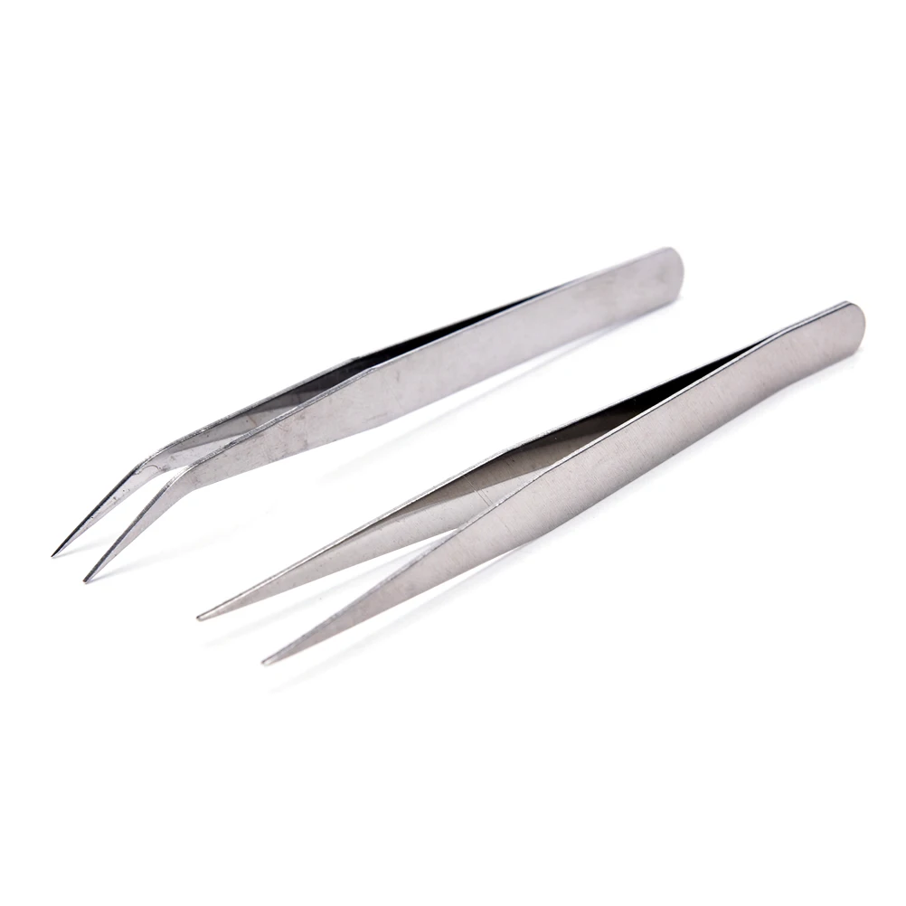 

2Pcs Straight Curved Tweezer Stainless Steel Industrial Anti-Static Tweezers Tools For Crawler Repair Dental Tools