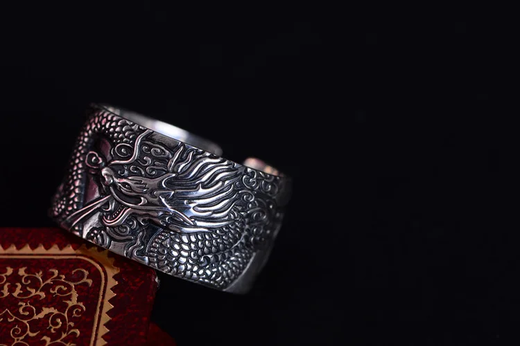 BALMORA Настоящее 999 Чистое серебро панк дракон буддизм Сутра открытый укладки палец кольца для мужчин подарок винтажные крутые модные ювелирные изделия