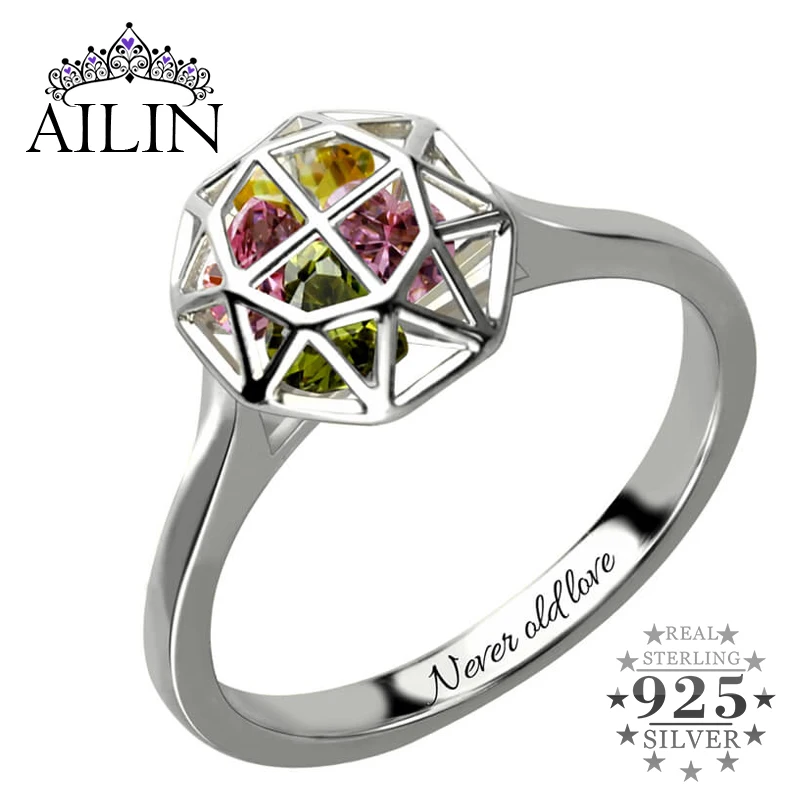 

AILIN Personalized Cage Ring with Birthstones Silver Family Ring for Mother Birthstone Name Ring Gift for Mother