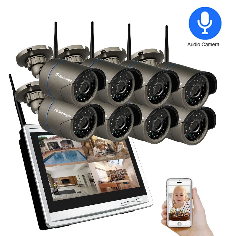 Techage 1080P WIFI CCTV IP камера 12 дюймов ЖК монитор Беспроводная NVR система 2MP HD аудио звук