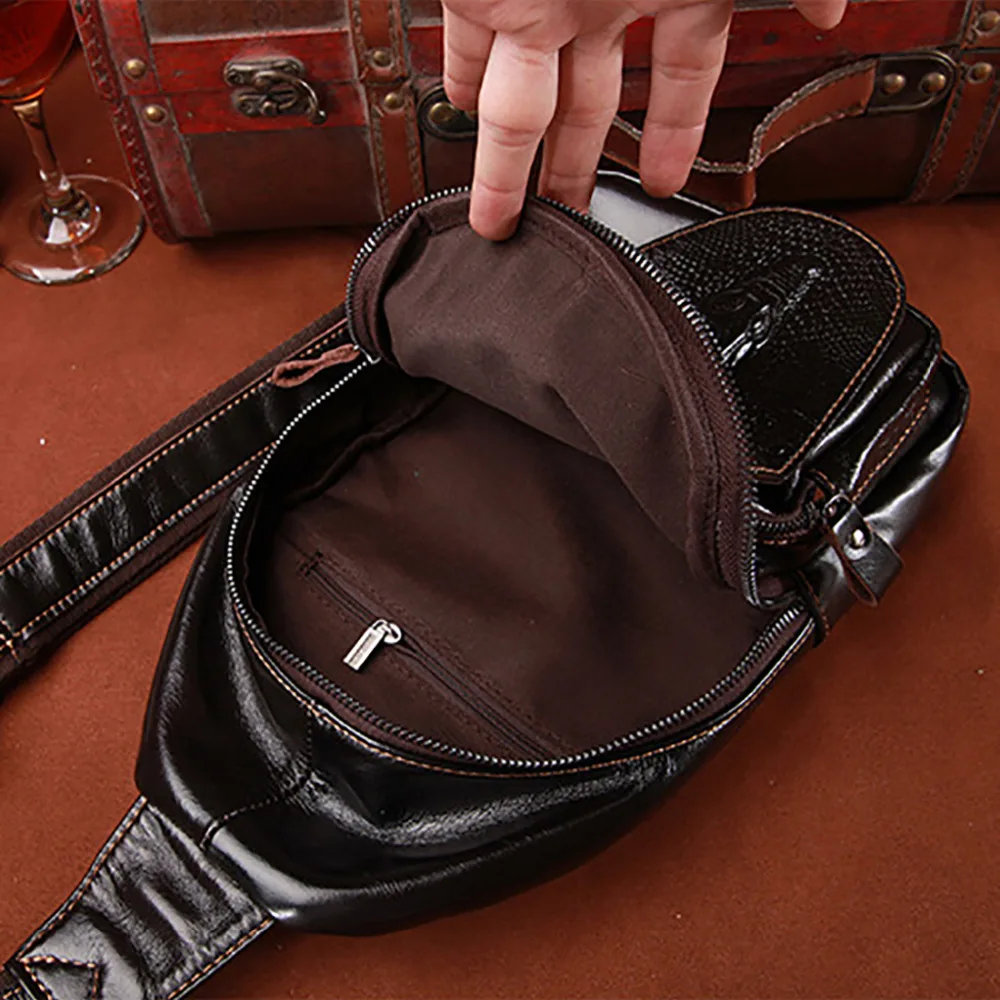 Мужская сумка мессенджер из натуральной кожи нагрудный ремень рюкзак с