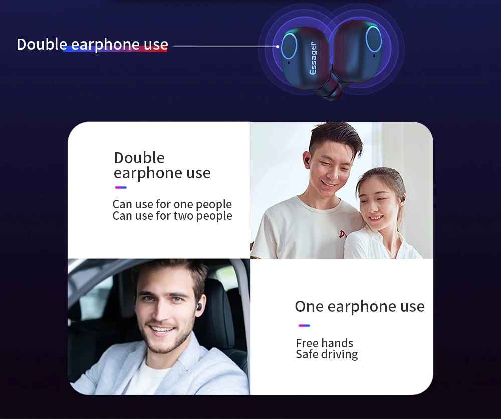 Беспроводные наушники Essager T1 TWS, Bluetooth наушники, гарнитура, мини наушники, наушники для игр, наушники