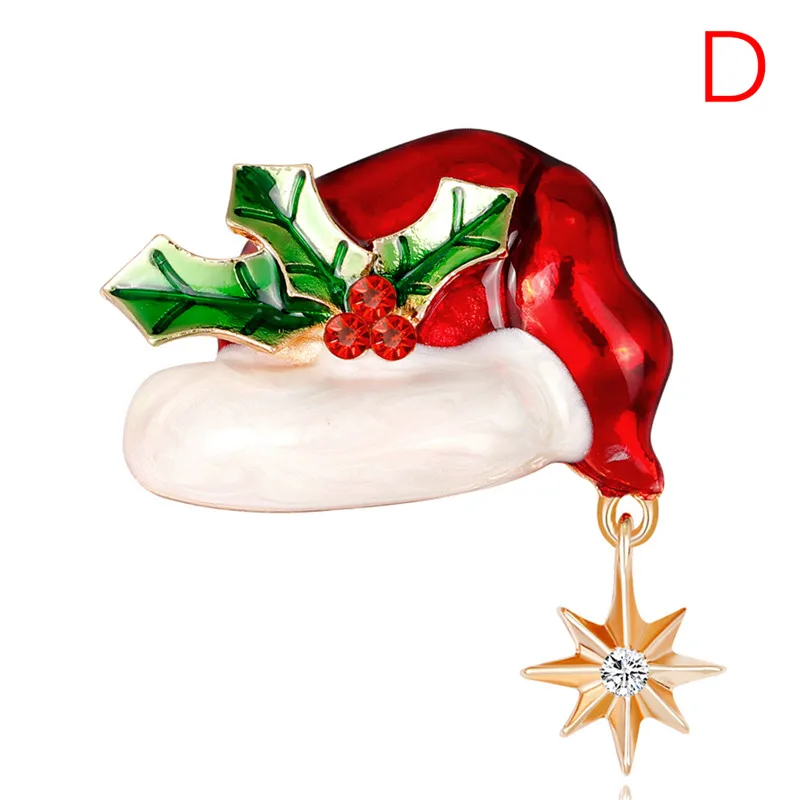 Брошь женская эмалированная с красным ботинком в виде оленя снеговика вечерние |