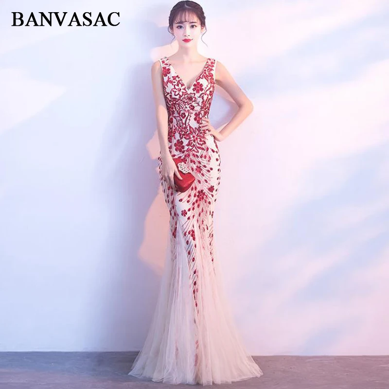 BANVASAC 2018 элегантные расшитые блестками Длинные вечерние платья русалки с
