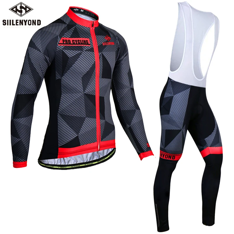 Bib Cycling Set Siilenyond Pro ударопрочный Комплект Джерси для велоспорта MTB велосипедная одежда с длинным рукавом горная одежда для езды на велосипеде костюм - Цвет: Bib Cycling Set