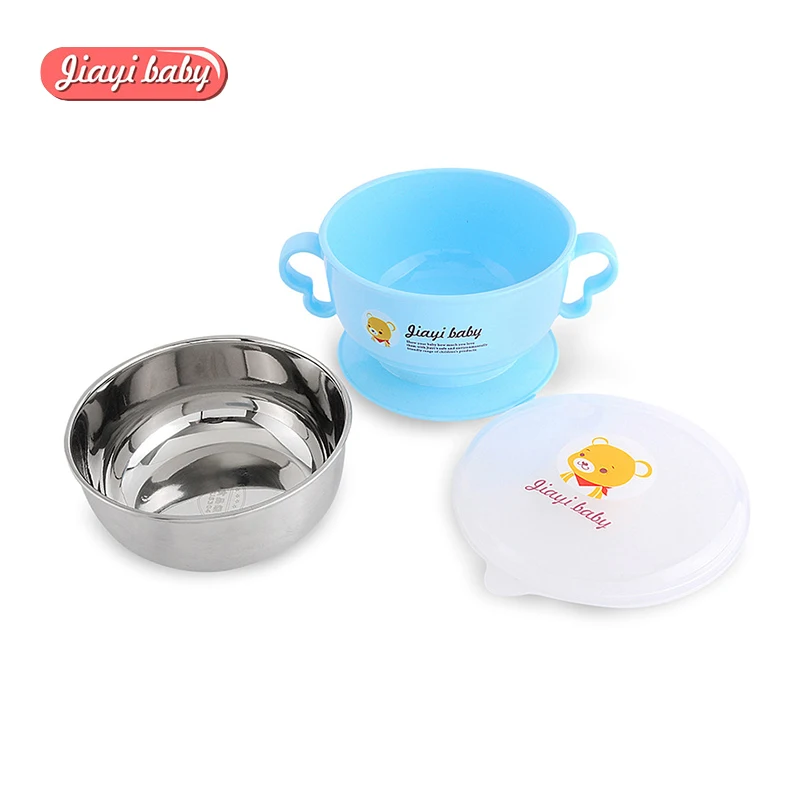 Jiayi Набор детских мисок Поильник всасывания пластины BPA Free 304 Нержавеющая сталь миска с крышкой наполнения водой Утепленная одежда столовая посуда для детей