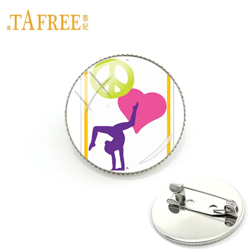 TAFREE Peace Love гимнастическая Брошь Pins стеклянный купол дизайн спортивный веер