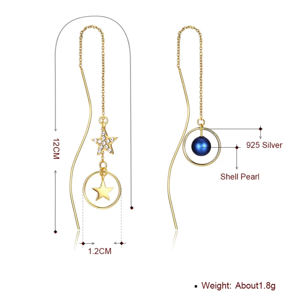 Женские асимметричные серьги с кристаллами Swarovski круглые длинной цепочкой в