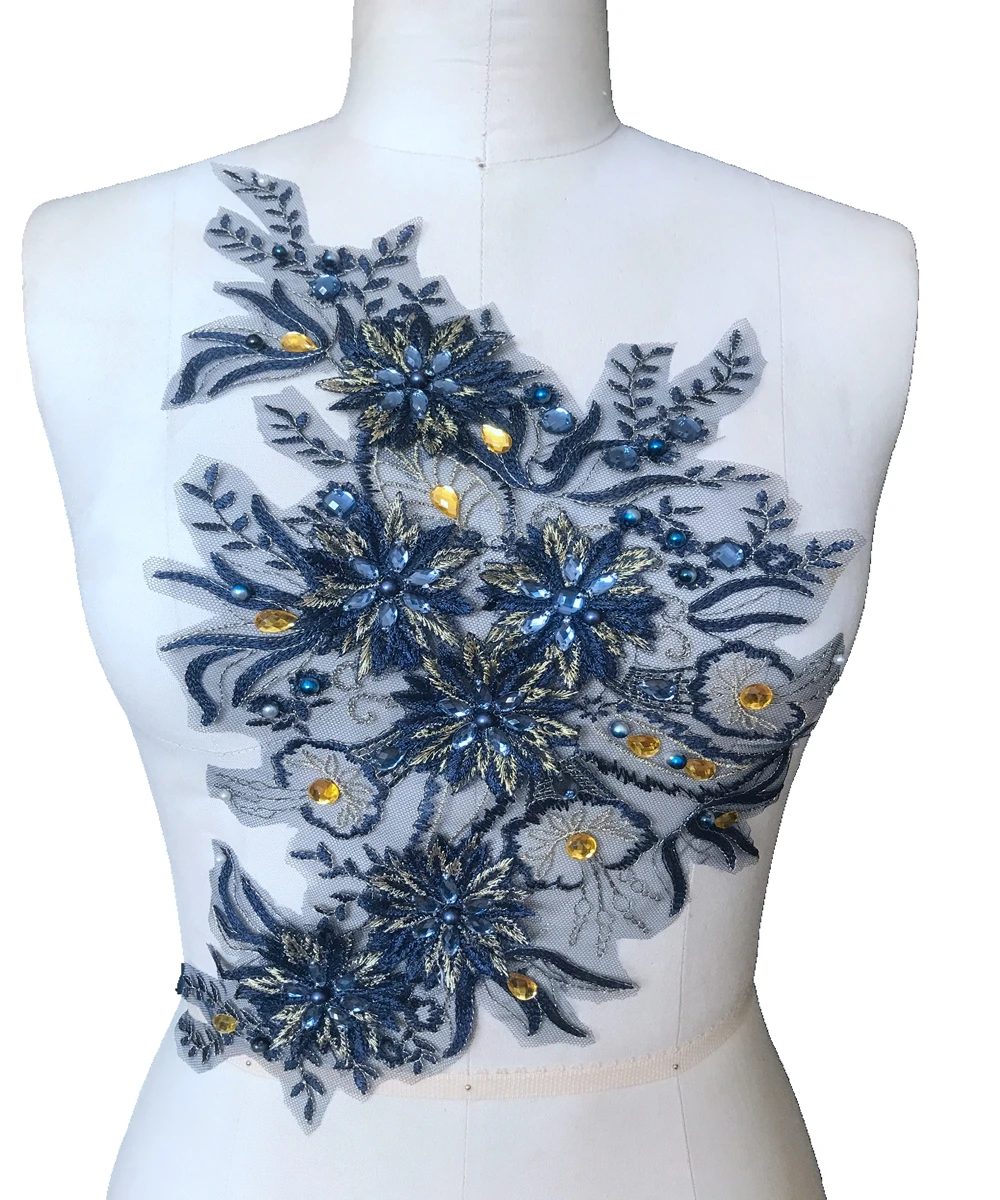 

Темно-голубая трехмерная фотоаппликация с бусинами Стразы нашивки для отделки 38*26 см для платья аксессуары «сделай сам»