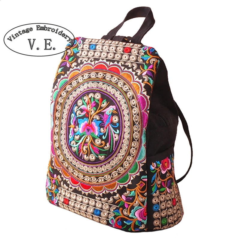 Vintage Embroidery Ethnic Canvas Backpack Women Handmade Flower Embroidered Travel Bags Schoolbag Backpacks Rucksack Mochila