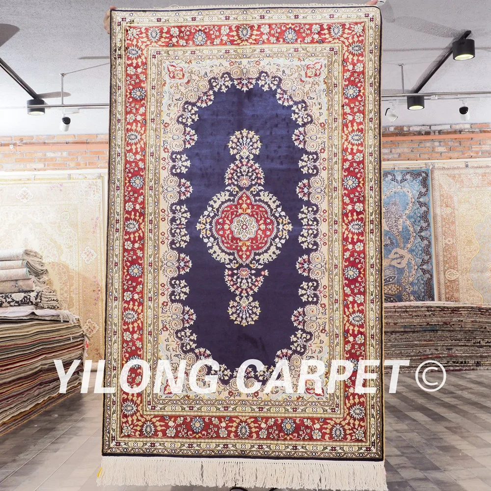 YILONG 3 'x 5' турецкий Шелковый ковер садовый коврик изысканные роскошные синие