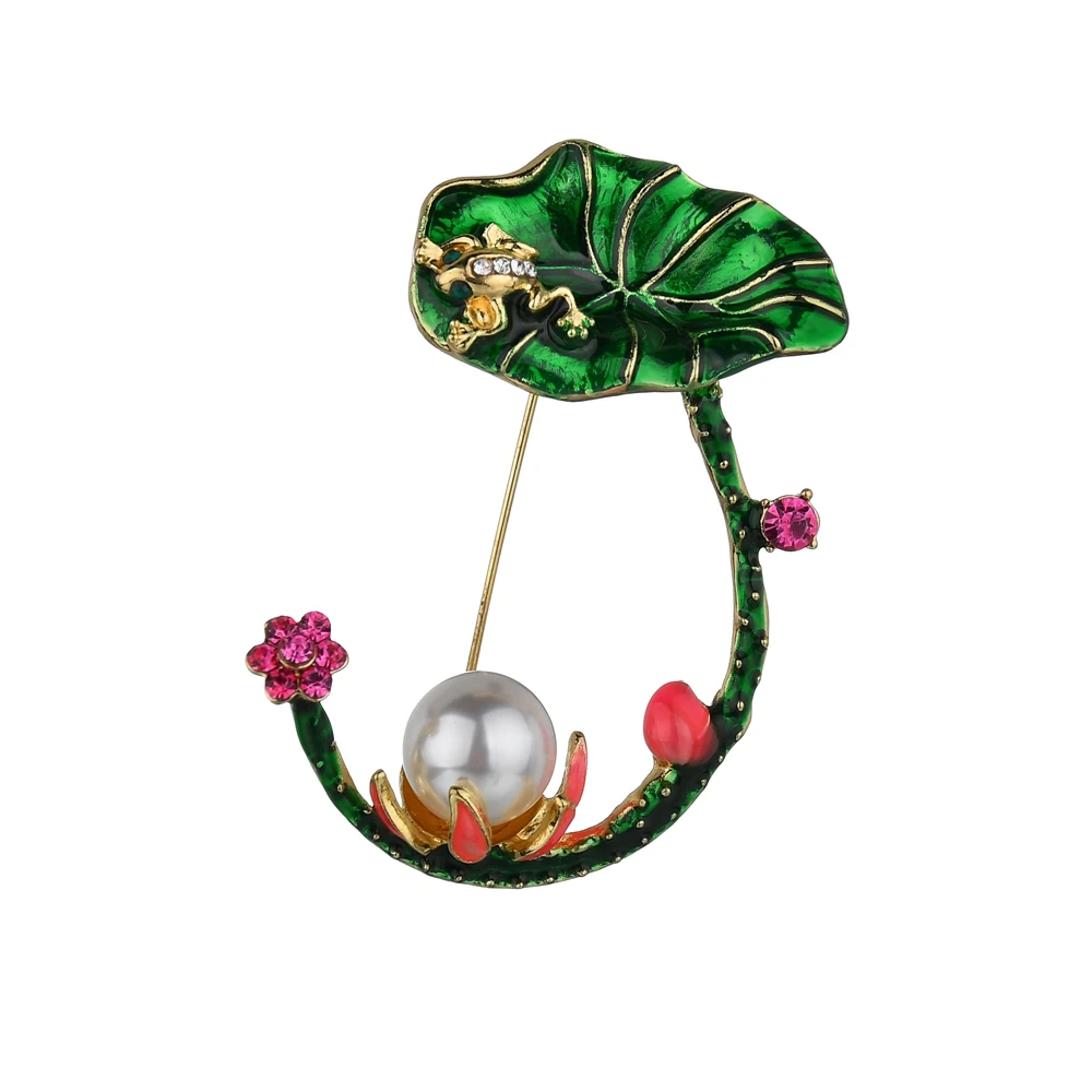 MissCyCy Зеленый Эмаль Лотос Броши со стилизованными листьями для женщин Мода