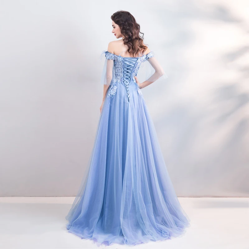 Женское вечернее платье SSYFashion Элегантное синее кружевное в пол 2019|Вечерние