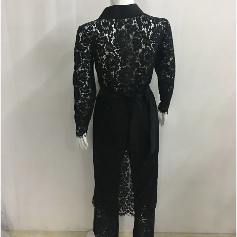 2018 черный Кружево крючком из двух частей комплект женские комбинезон и